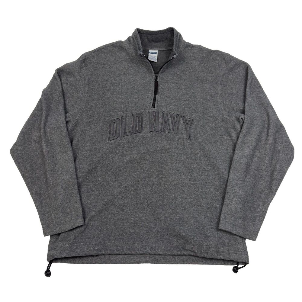 Old Navy Pullover Fleece Mens Large‎ 1/4 Zip Embroidered Sweatshirt Gray